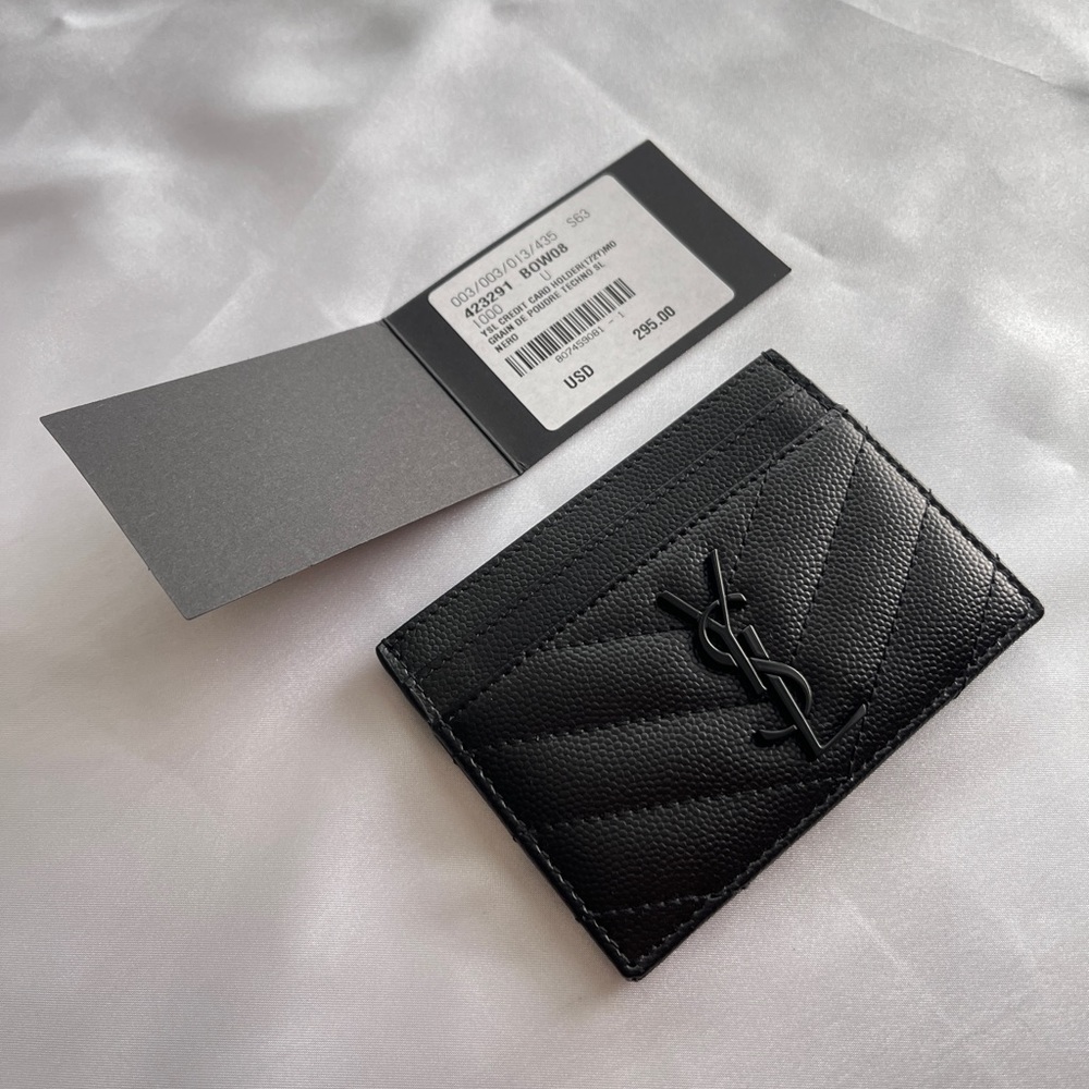YSL SAINT LAURENT Cassandre Matelasse Card Case in Grain de Poudre Leather